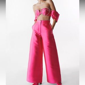Nasty Gal Diamante Embellished Cup Off The Shoulder Top with wide leg pants